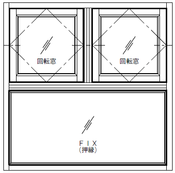 [マドリノ]　正方形770×770　回転窓×2+FIX窓